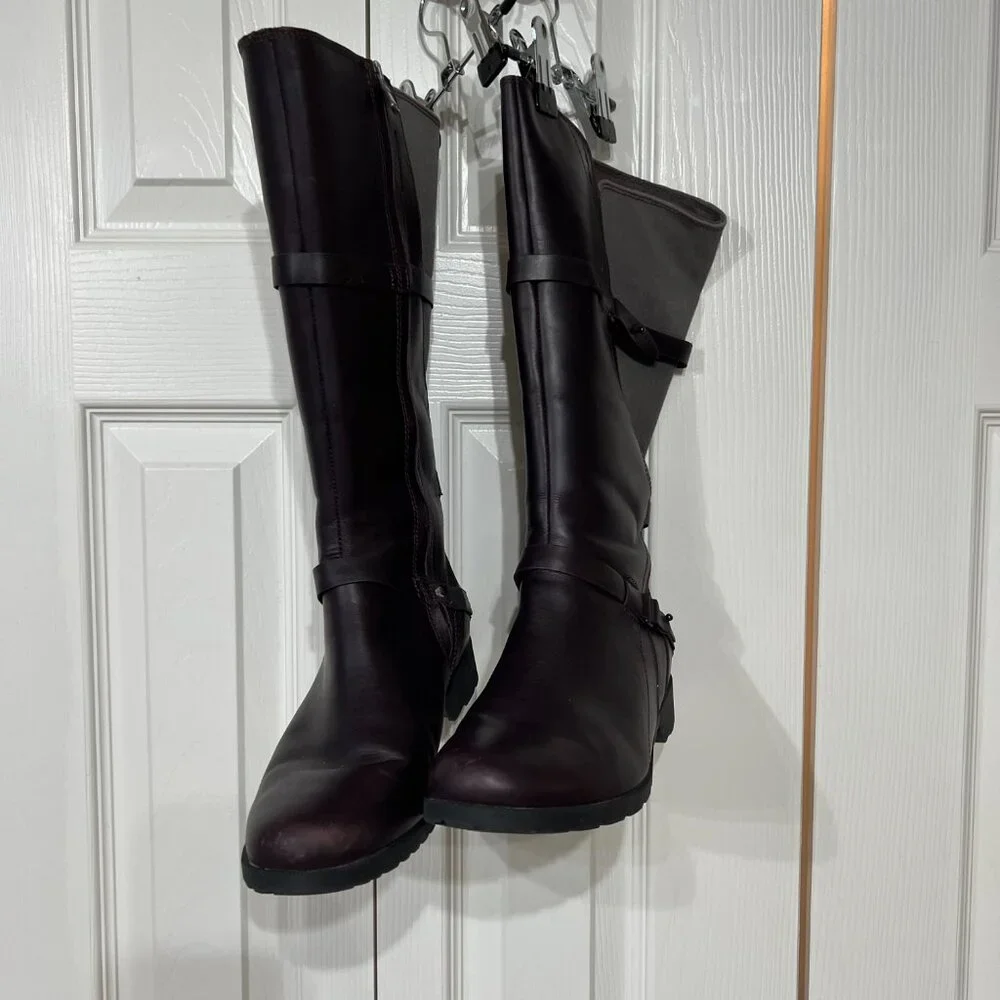 Teva De La Vina Burgundy Gray Waterproof Leather Tall Boot Zip Buckle 9 Outdoor
